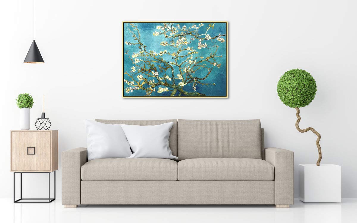Wieco Art Framed Wall Art Canvas Prints of Almond Blossom by Vincent Van Gogh Paintings Reproduction Abstract Artwork for Wall Decor Golden Frame