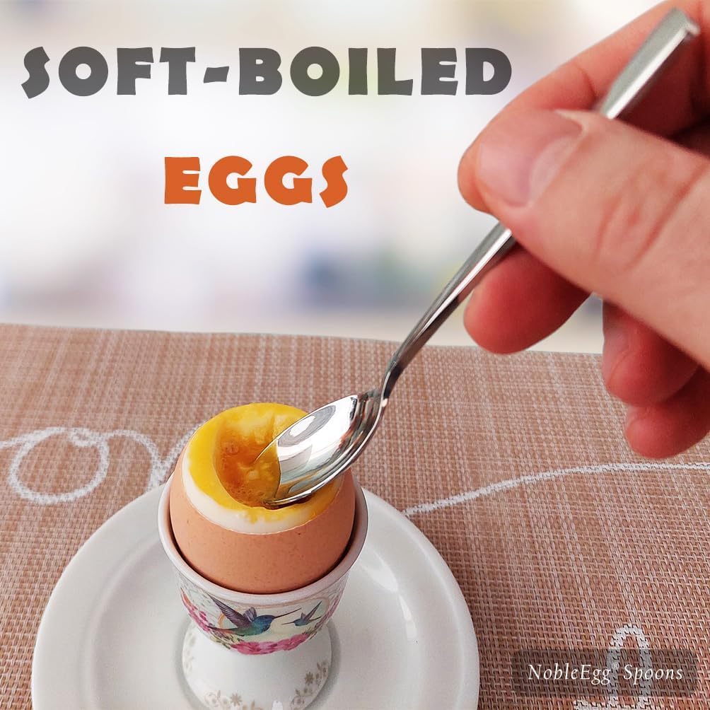 NobleEgg Egg Spoons for Soft Boiled Eggs, Coffee, Desserts | 18/8 Stainless Steel | 5.5 inches | Set of 6