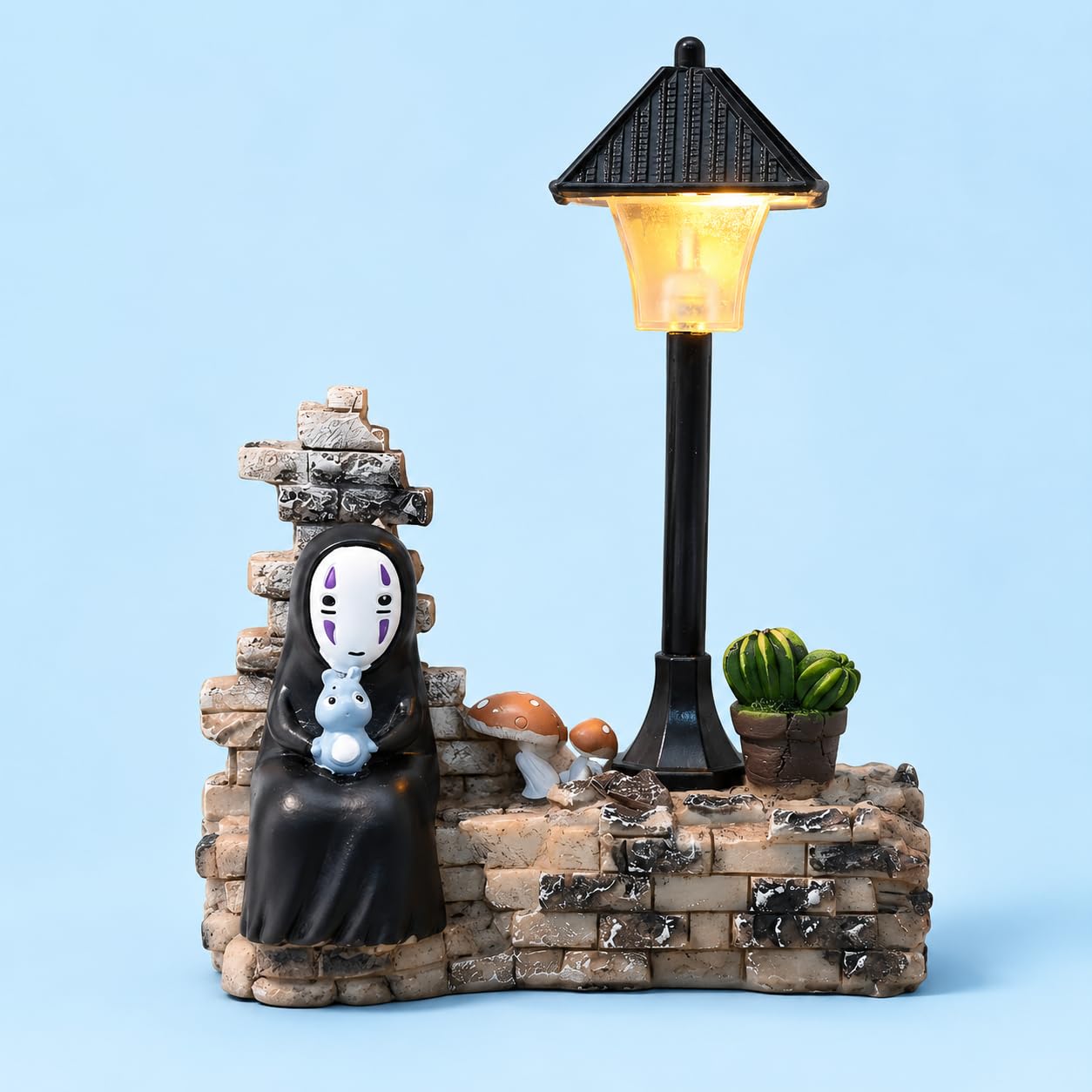 No Face Lamp, No Face Night Light Battery Operated Resin Mini Lamp, Warm White Decorative Desk Light for Bedroom, Bookshelf, Home Decor, Gift for Anime Fans