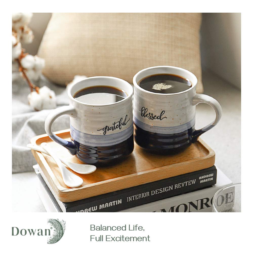 DOWAN 20 oz Coffee Mugs, Large Mugs with Word Blessed Grateful, Porcelain Coffee Cup, Thank You Gifts for Mom Dad, Set of 2