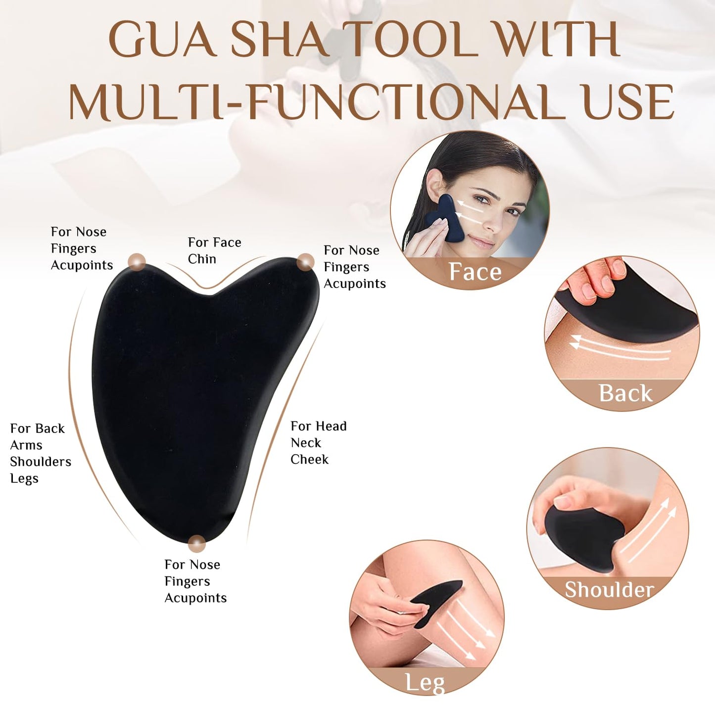 HDYAR 7 Pieces Hot Stones Massage Set - 6 Large Oval Massage Stones for Body Massage and 1 Heart-Shaped Basalt Stone Gua Sha Tool for Face Hot Rocks for Home Spa, Relaxing, Pain Relief