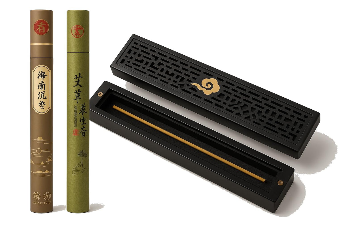 Seedlink Chinese Incense Holder for Sticks with Ash Catcher - Wooden Incense Burner Box with Storage, Ceramic Lined, Anti-Ash, for Meditation, Yoga, Home Decor (Balck - Cloud)