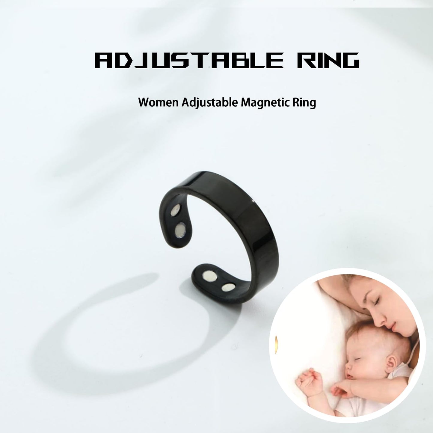 Vayro Magnetic Ring for Women and Men, Vayro Adjustable Open Lightweight Water-Resistant Vitality Rings (Black)