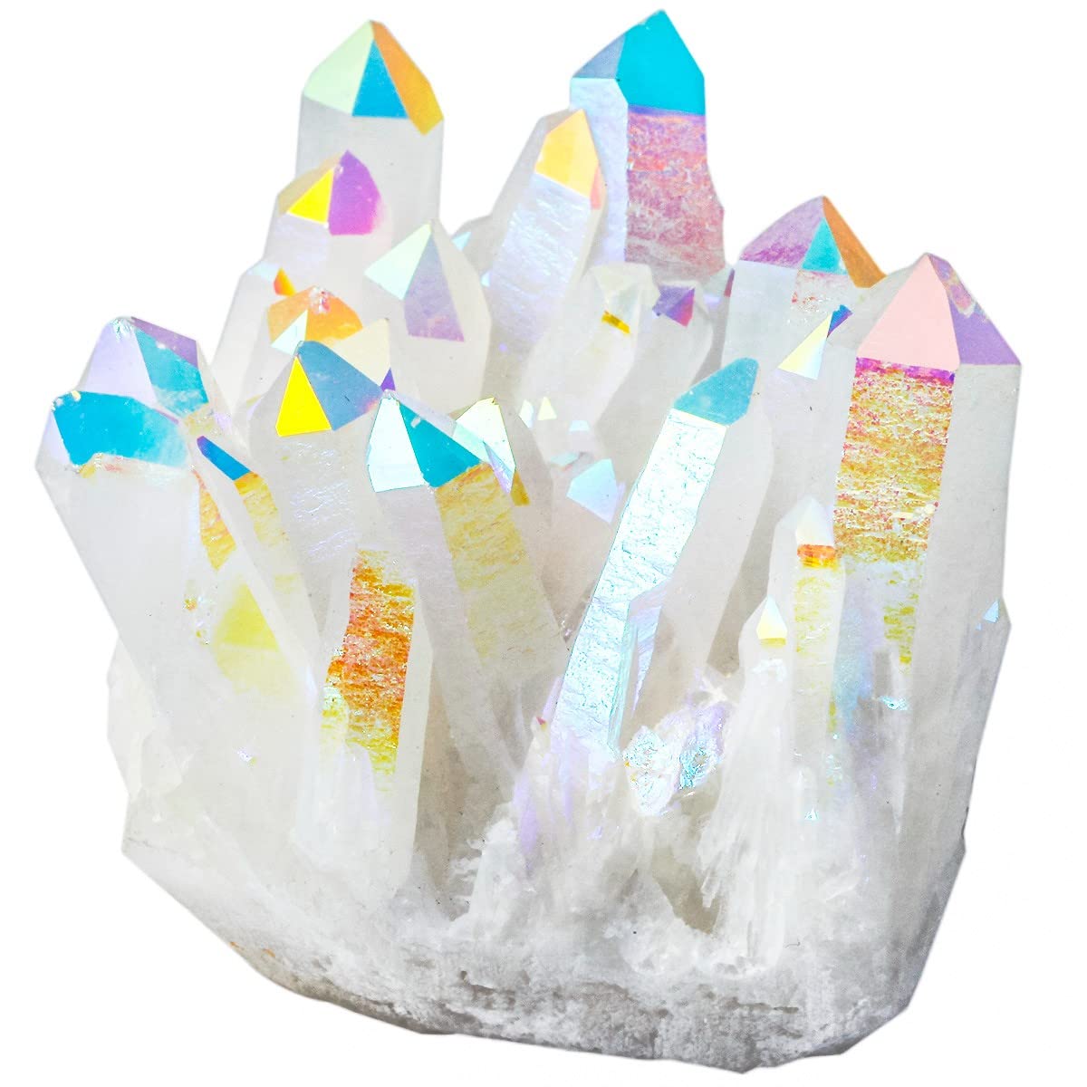 Nupuyai Titanium Coated Irregular Quartz Crystal Cluster Decor for Home Office Natural Druzy Rock Crystal Stone Specimen, White