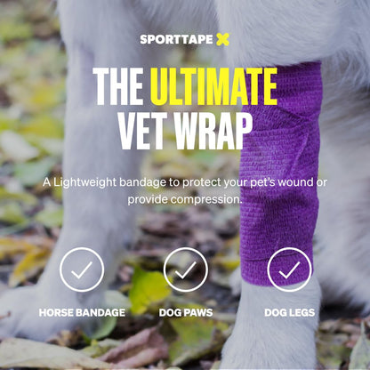 6 Rolls SPORTTAPE Self Adhesive Cohesive Bandage, Dog Bandage, Vet Wrap for Horses | 7.5cm x 4.5m - Black | Cohesive Wrap for Compression | Football Sock Tape, Shin Pad Tape, Wrist & Ankle
