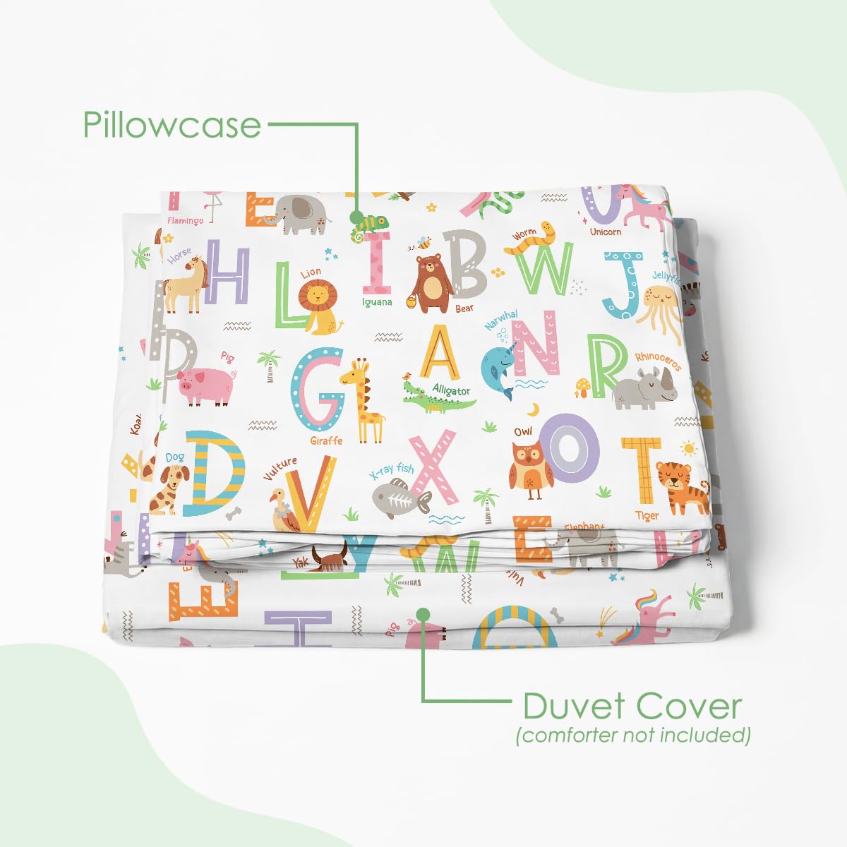 SANDJEST Alphabet Duvet Cover Sets Full Size for Kids Boys Girls, Incude 1 Polyester Comforter Cover 80x90 Inches and 2 Pillowcases 20x26 Inches, Comforter Not Included, Gift for Christmas Birthday
