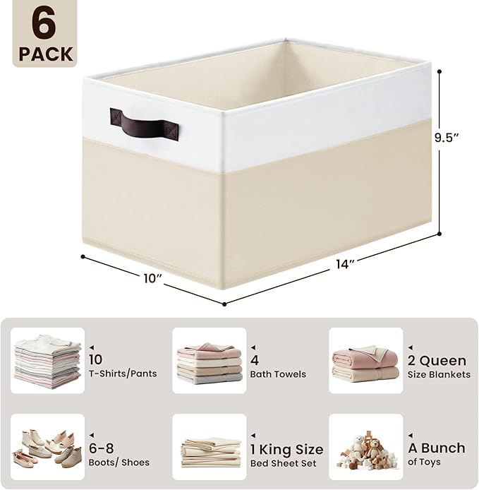 Criusia 6 Pack Large Toy Box Chest, Collapsible Sturdy Toy Storage Organizer
