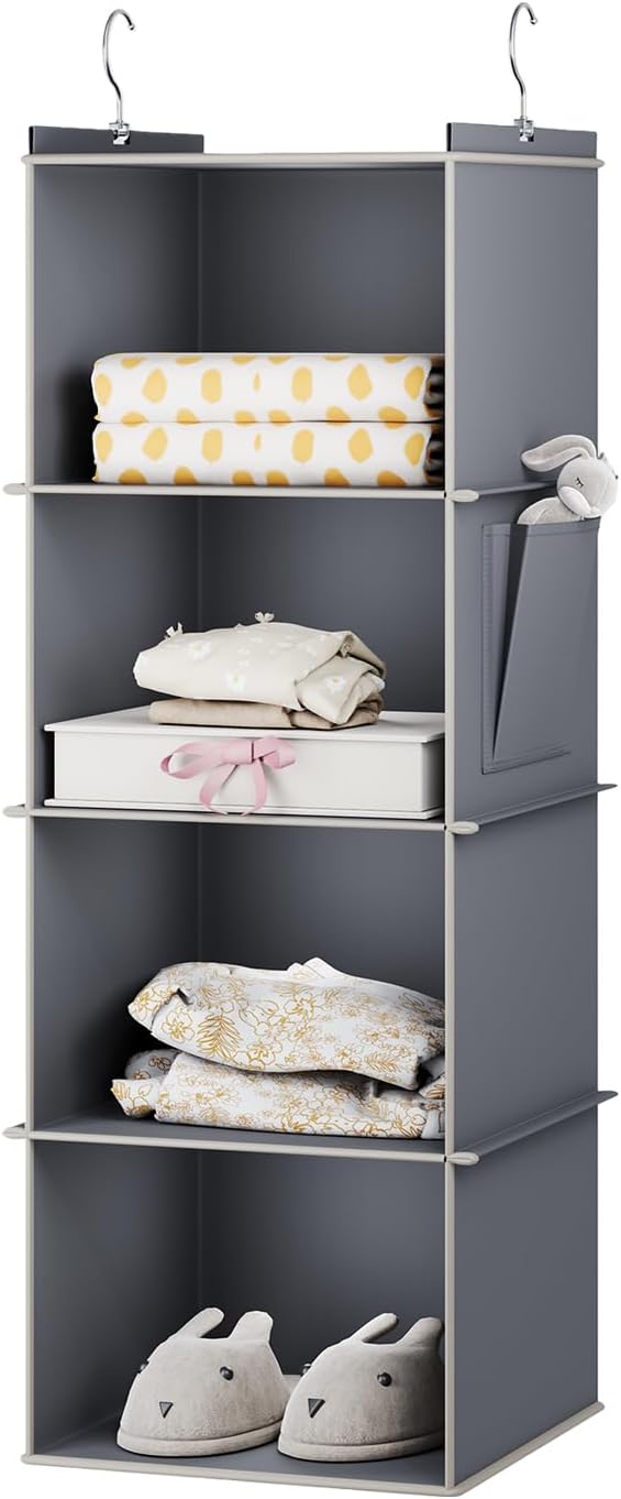 YOUDENOVA Hanging Closet Organizer, 4-Shelf Closet Hanging Storage Shelves