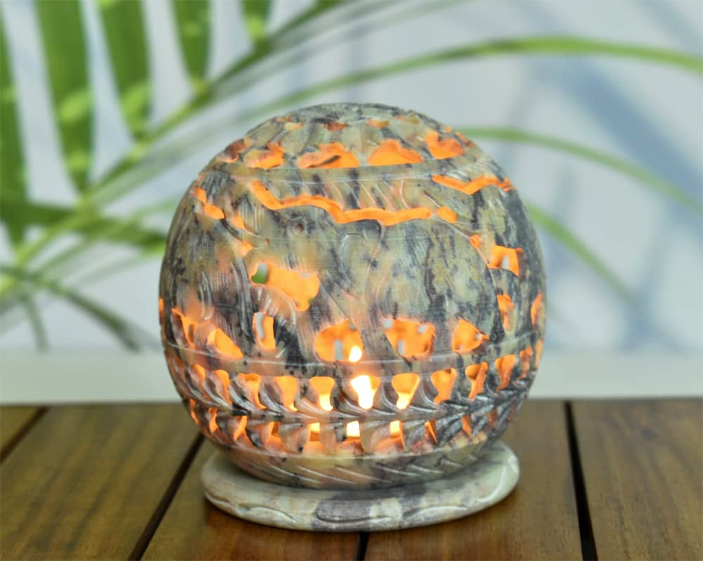 Ajuny Soapstone Tealight Candle Holder for Living Room Office - Decorative Lantern Handmade Tea Light Candle Holder Gift for Home and Kitchen Decor - 3 Inch