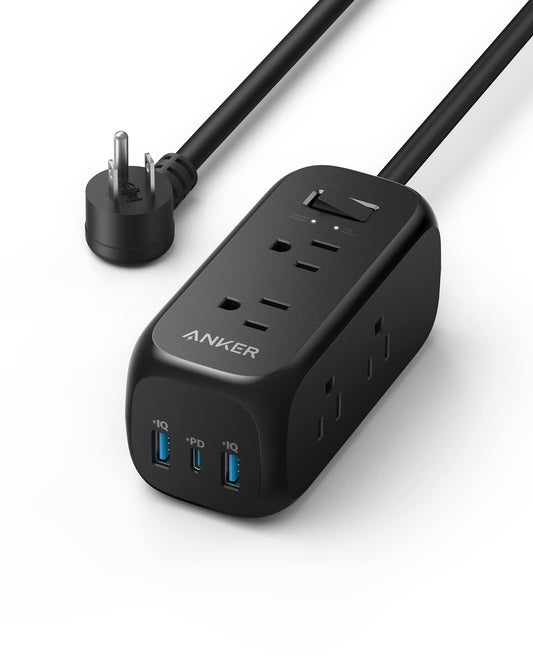 Anker USB C Power Strip Surge Protector(300J), 6 Outlets, 20W Power Delivery, 3-Side Outlet Extender, 5ft Extension Cord, TUV Listed, Ideal for Desk use, Compact for Small Spaces