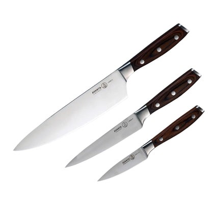 Messermeister Avanta Forged 3-Piece Pakkawood Starter Set - German X50 Stainless Steel - Includes 8” Chef’s Knife, 6” Utility Knife & 3” Paring Knife
