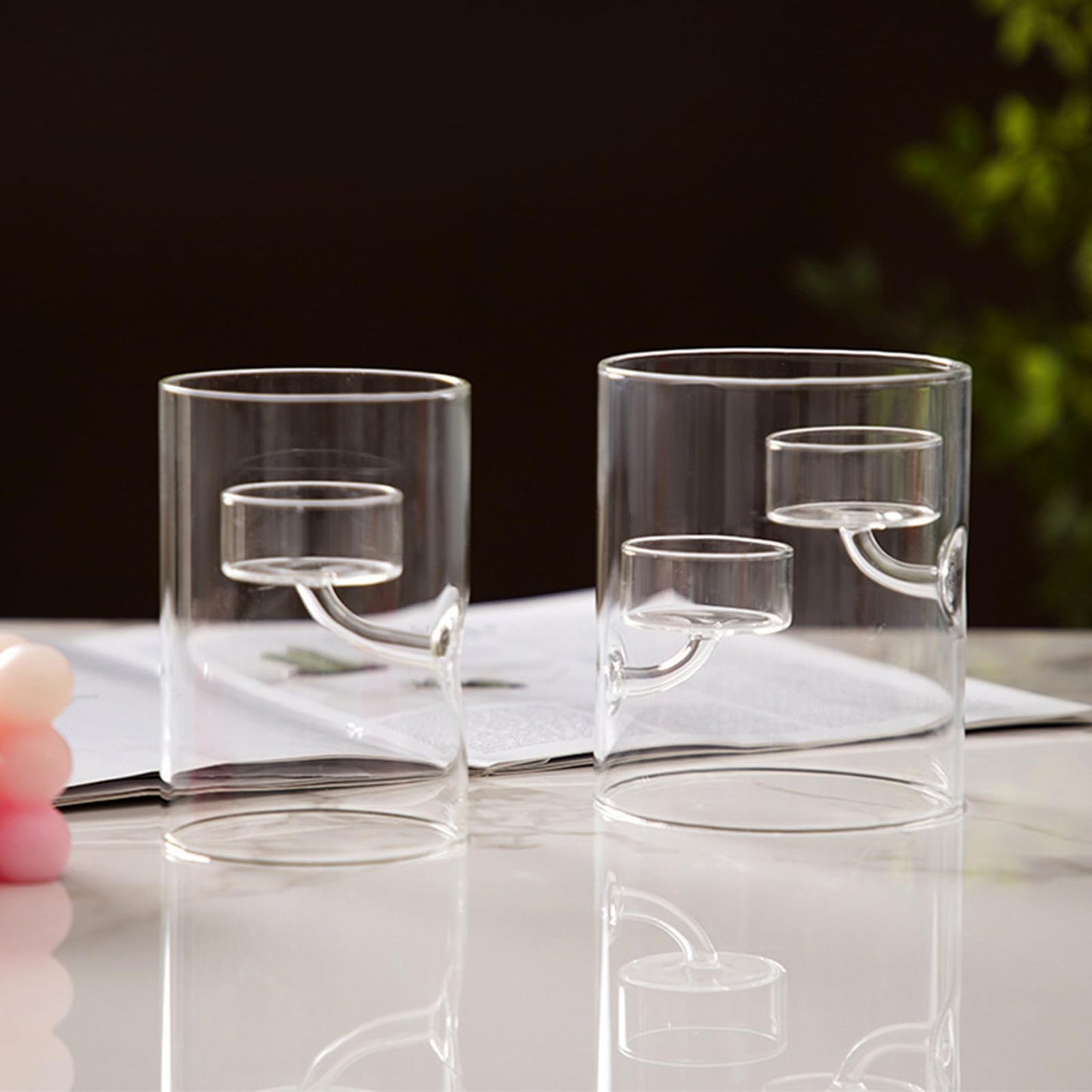 Windproof Cylindrical Glass Tiered Tealight Holder Elegant Wedding Parties Decors Table Centerpieces Accessories Clear Glass Pillar Stand