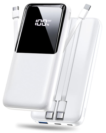 Portable Charger Power Bank - 15000mAh Fast Charging Powerbank Travel Camping Essential Battery Pack with Built in 22.5W Output Cable Compatible with iPhone 17 16 15 14 13 Samsung Google iPad, 1 Pack