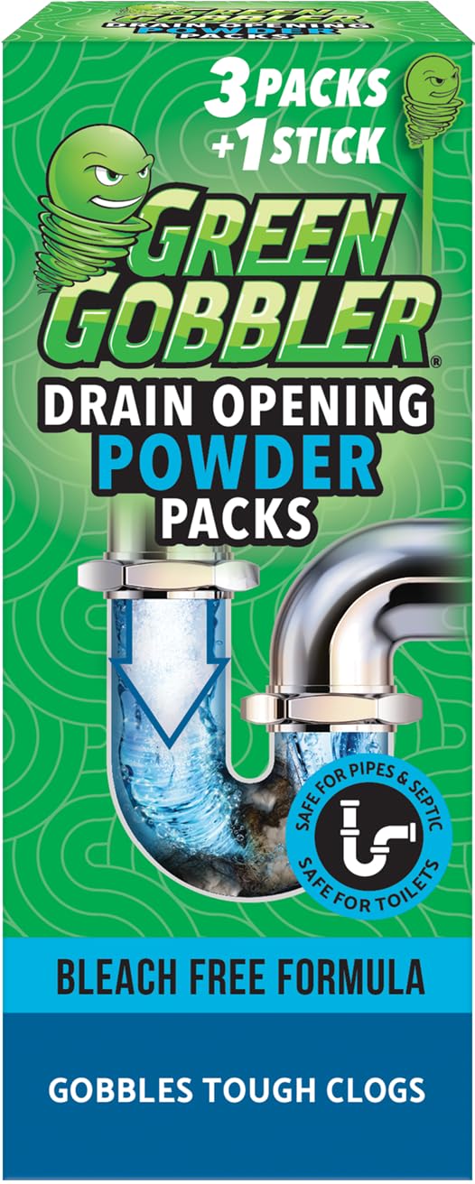 Green Gobbler Drain Unblocker PACS | Hair Clog Remover | Toilet Clog Remover | Sinks & Tub Drain Cleaner | 3 Pac with Free Hair Grabber Tool