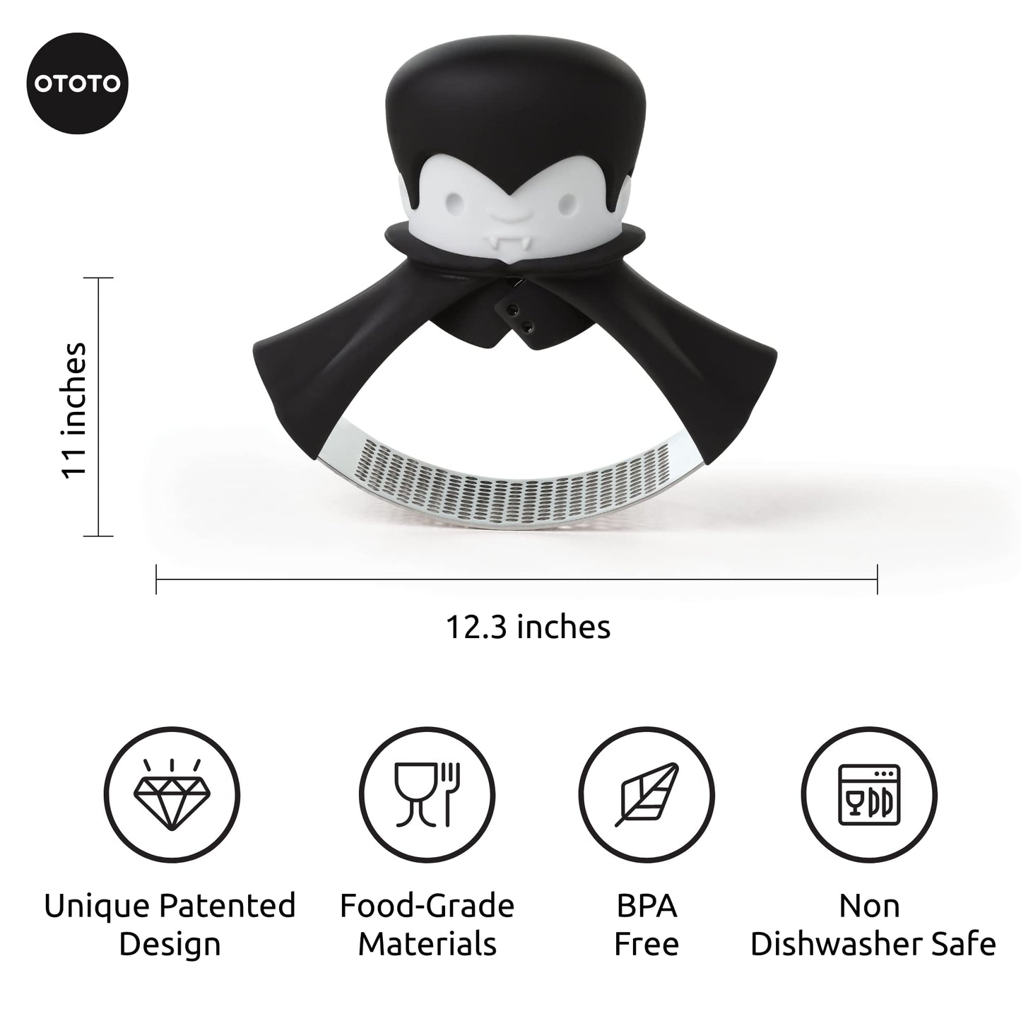 OTOTO Rockula Garlic Press Rocker - Garlic Masher, Garlic Rocker, Rocking Garlic Press Stainless Steel - Garlic Smasher Spooky Gifts - Easy to Clean