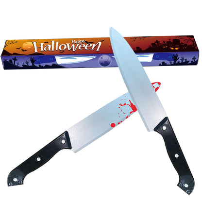 Nlcoek 2Pcs Halloween Fake Knife Prop,Fake Knife,Halloween Classic Horror Props Kills Butcher Knife Prop (Silver+red)