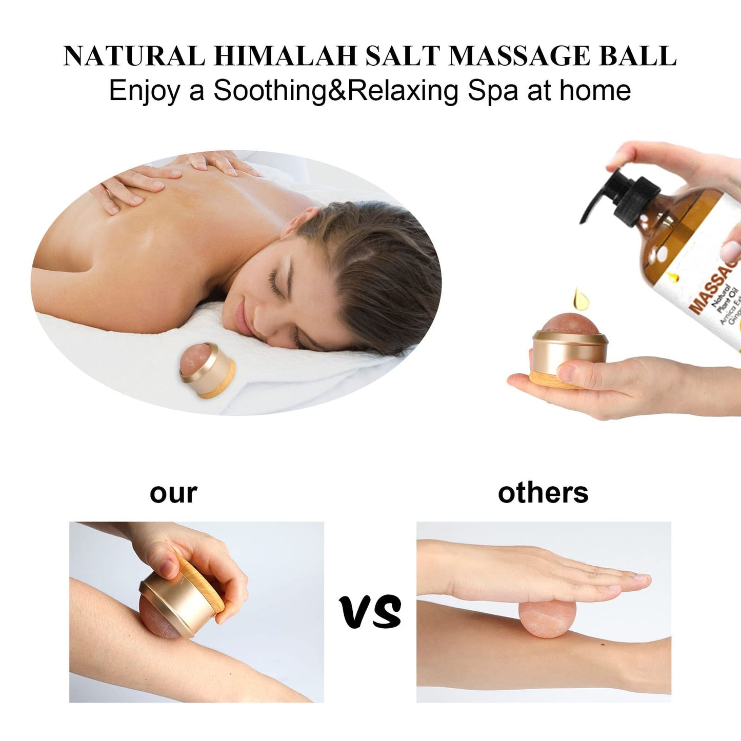 gemshan Himalayan Salt Massage Ball - Full Body Roller Tool, Neck Back Arm Pain Relief