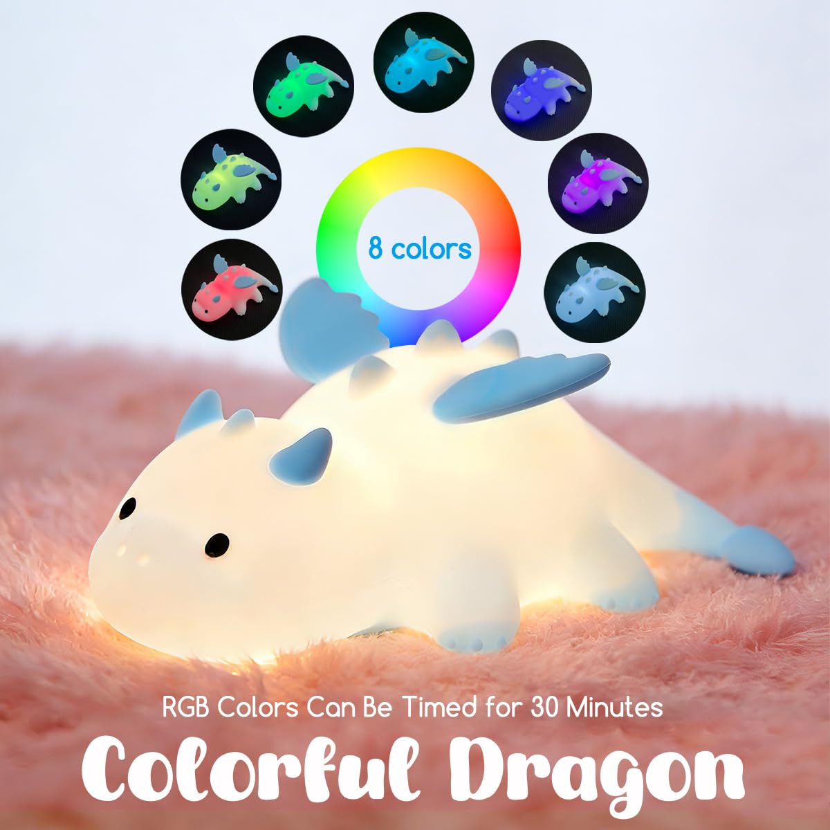 Dragon Night Light, Cute Baby Dragon Gifts, Soft Silicone Lamp with 3 Level Warm Light and RGB Changing,Soft Silicone Kids Nursery Nightlight LED Touch Light, Kids Bedroom Decor as Xmas Birthday Gifts