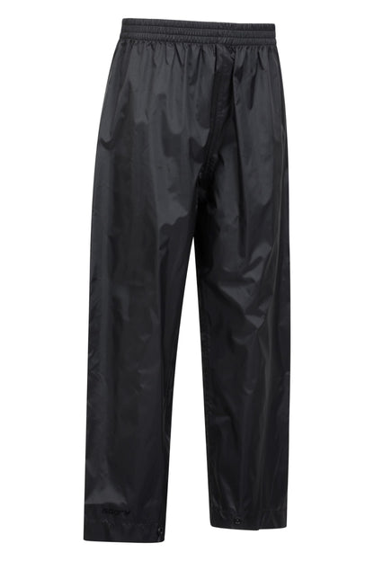 Mountain Warehouse Pakka Kids Waterproof Over Trousers - Taped Seams Rain Pants, Lightweight, Rip-Stop, Packaway Bag - for Autumn Winter, Walking, Travelling Black Kids Size 11-12 Years