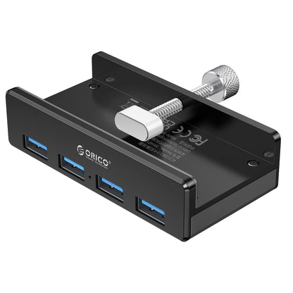 ORICO USB 3.0 Hub, USB Hub Clamp, Aluminum 4-Port USB Splitter with Extra Power Supply Port and 4.92 FT USB Data Cable, Desktop Powered USB Hub for Monitors/Desks-Black (Without Power Adapter)