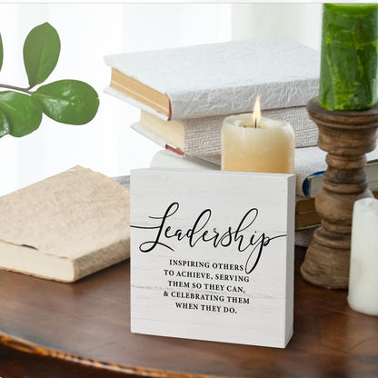FLVGE Gifts for Leader Boss Mentor Leadership,Thank You Appreciation Gifts for Leader Teachers,Leadership Inspiring Others to Achieve Wooden Box Sign Desk Decor,Inspirational Office Decor,5x5