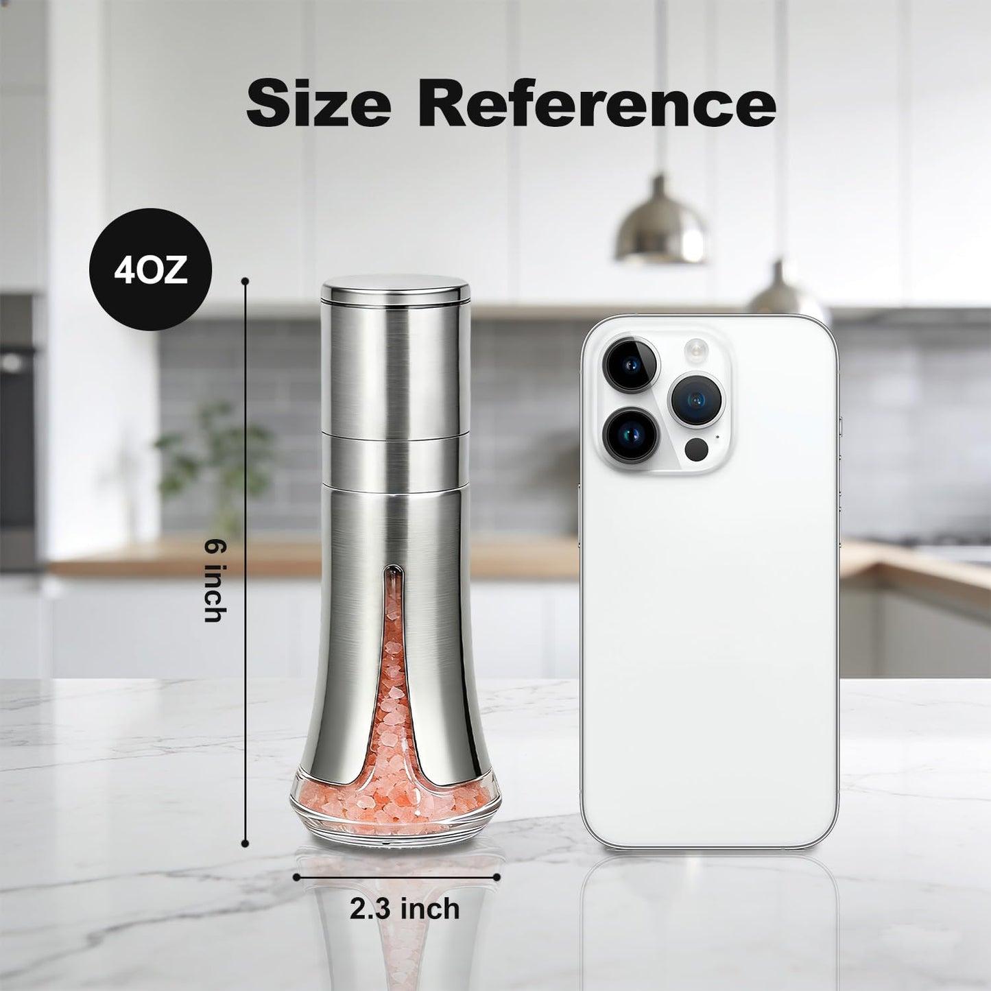 Aelga Salt Grinder with Silicone Funnel - 4oz Glass Manual Mills with Adjustable Ceramic Core & Stainless Steel Sleeve, Refillable Kitchen Gadget
