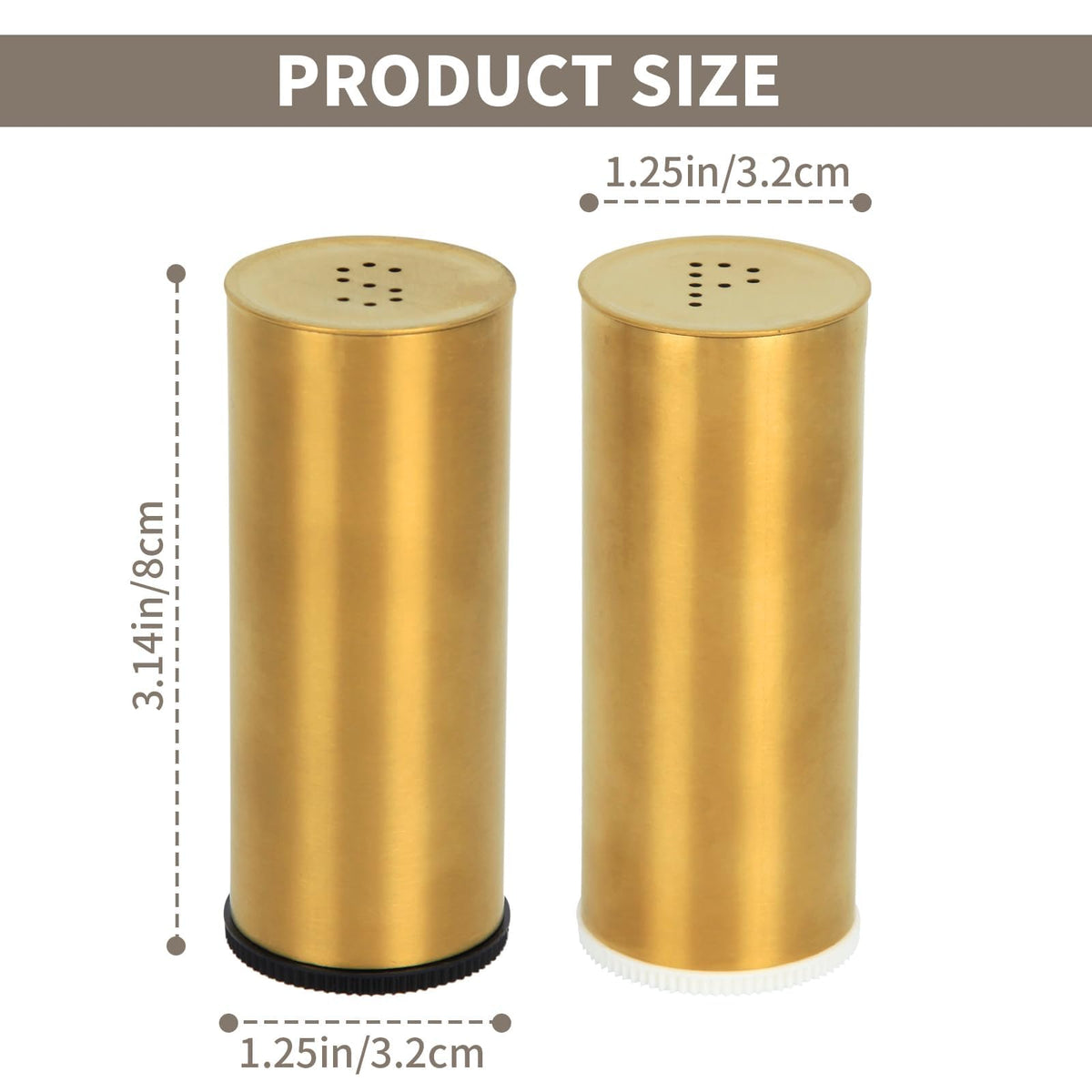 Snailhouse Salt and Pepper Shakers Set, 2 Pack Stainless Steel Modern Farmhouse Decor for Kitchen, Camp, BBQ, RV, Gold