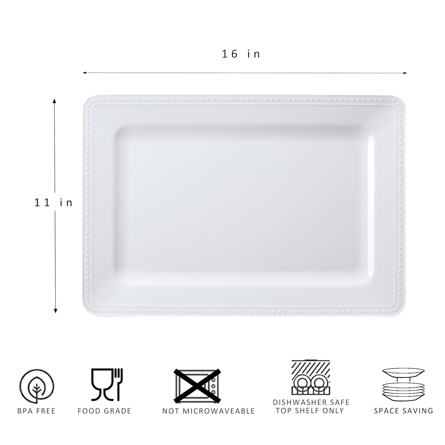ZAROCRUS Melamine Beaded Serving Platters for Appetizer, Veggie, Charcuterie,Dessert, Set of 4, White Serving Trays for Party & Entertaining, Large Unbreakable Rectangular Party Platters, Dishes