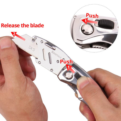 RBAYSALE Utility Knife Folding Heavy Duty Carpet Cutter with 5 SK5 Blades 420 Stainless Steel Retractable Box Cutter with Safety-Lock Design Craft Tradesman Knife 180g
