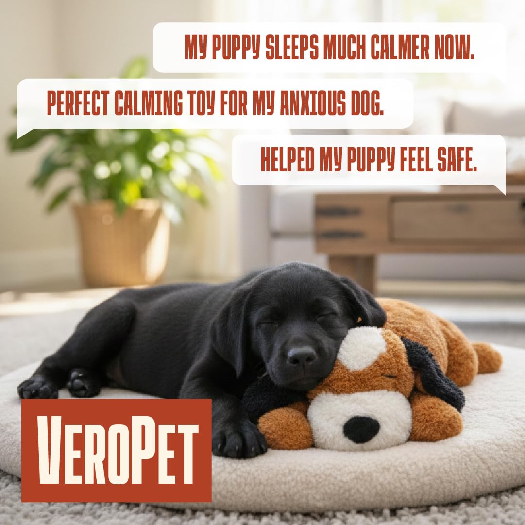VeroPet 3-in-1 Pet Anxiety Relief Toy Set with Heartbeat Real-Feel Simulator and Warming Heat Pad, Soft Plush Snuggle Companion for Dogs and Small Animals, 11.8 Inch, Polyester Cotton Blend