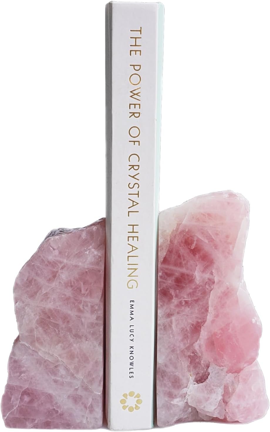Sisamn Heavy Duty Rose Quartz Bookends - Decorative Stone Book Ends 3-4 Lbs, for Office Home Decor, Large Book Holder Gift (1 Pair, 4-6.5" Height with Non-Slip Bumpers)