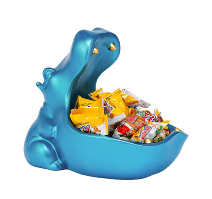 ZMLOOK Hippo Statue, Hippo Resin Furniture Ornament Sculpture, Suitable for Home Decor, Desktop Hippo Candy Bowl, Entryway Table Storage Vessel, Storage Box (Blue)