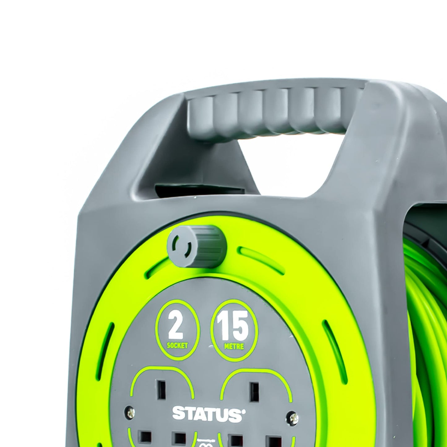 STATUS 2 Socket Cable Reel | 15m Green Extension Lead | 13A with Thermal Cut Out | Heavy Duty Outdoor Extension Lead | S15M2SHBCR1PK2