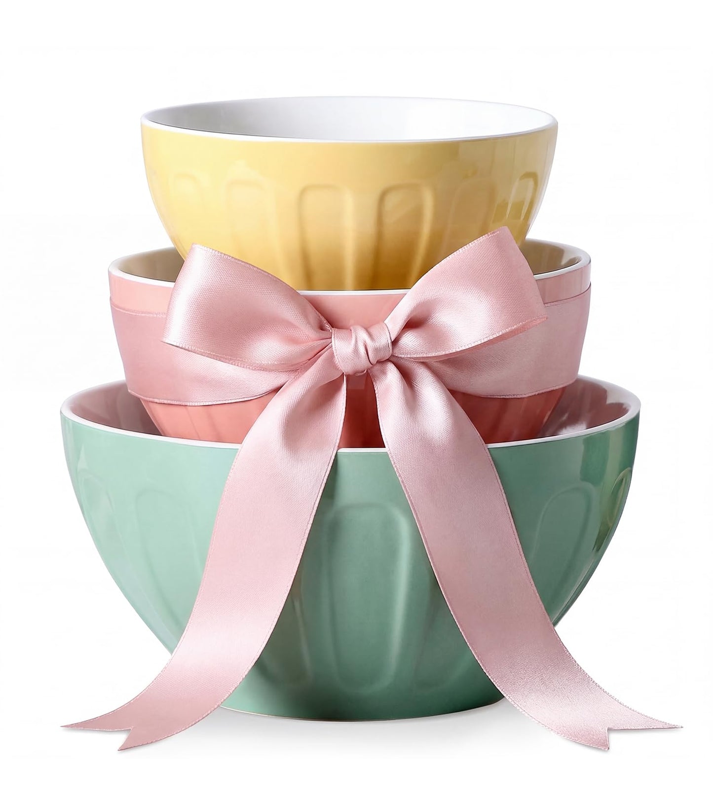 Lareina Ceramic Mixing Bowls Set of 3, Large Nesting Bowls for Serving/Baking/Prepping, Housewarming & Wedding Gift, Oven, Microwave and Dishwasher Safe 3.2/1.7/1.2 Qt, Pastel Color