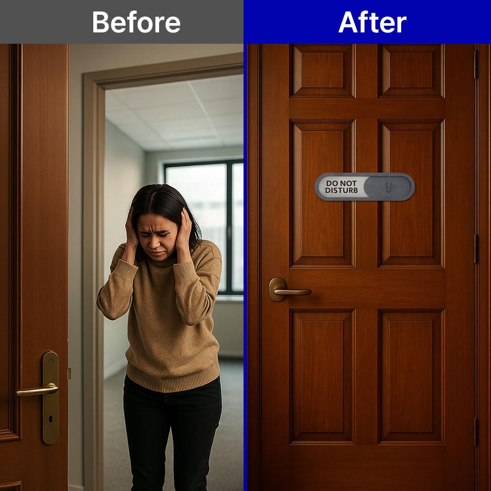 GEEKBEAR Do Not Disturb Welcome Slider Door Sign for Home Office - Premium MDF, 7.5 x 2.2 in (Brown)