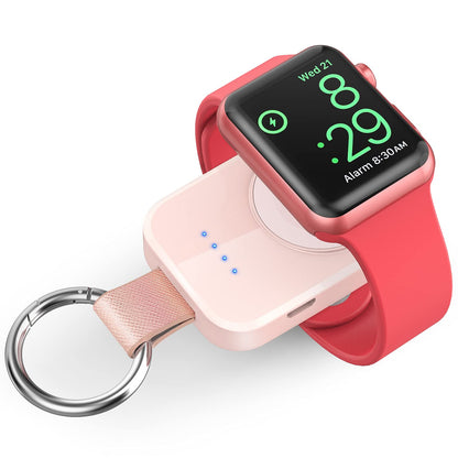 i.VALUX Portable Wireless Charger for Apple Watch Series 11/10/9/8/UItra/7/6/5/4/3/2/SE, Compact Magnetic iWatch Charger 1000mAh Power Bank Keychain Travel Accessories for Mother Girl-Pink
