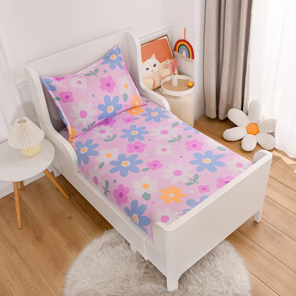 KWLOVER 2PC Soft Bed Fitted Sheet and Pillowcases Set,Purple Flowers Printed Sheets for Kids Girls Single Twin Size Bed