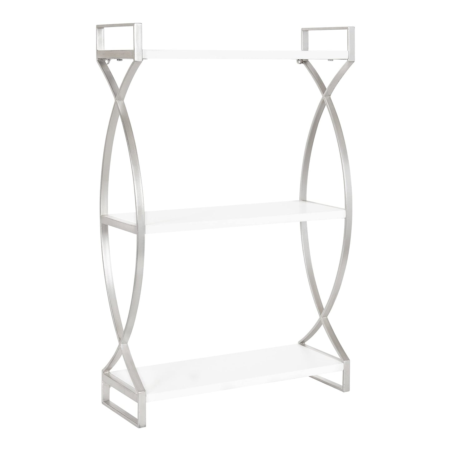 Kate and Laurel Arietta Modern Glam 3-Tier Wood and Metal Shelf; 18 x 7 x 28; White and Silver; Chic Contemporary Storage and Decor