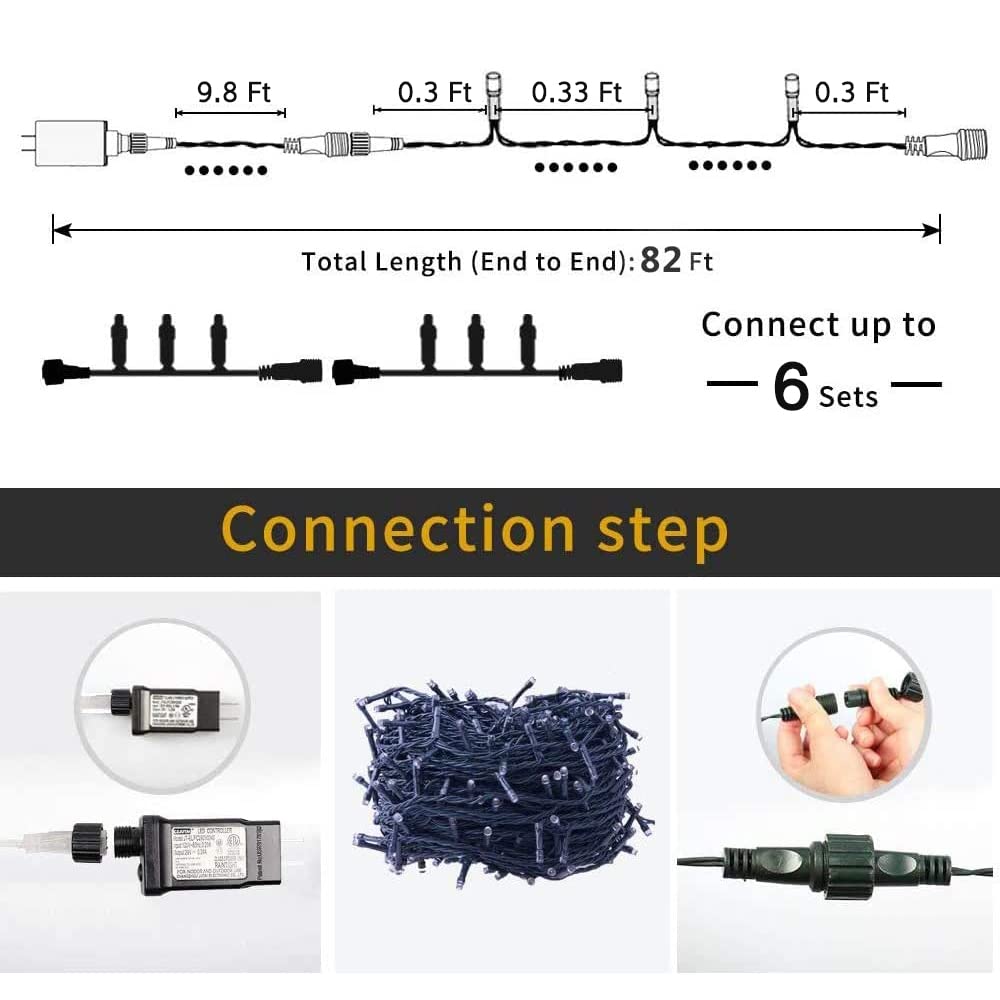 Christmas Decorations Outdoor String Lights - 25m/82ft 220 LEDs Memory Function 8 Modes End-to-End Extendable Plug in Waterproof Fairy Light for Thanksgiving Halloween Wedding Patio Decor - Cool White