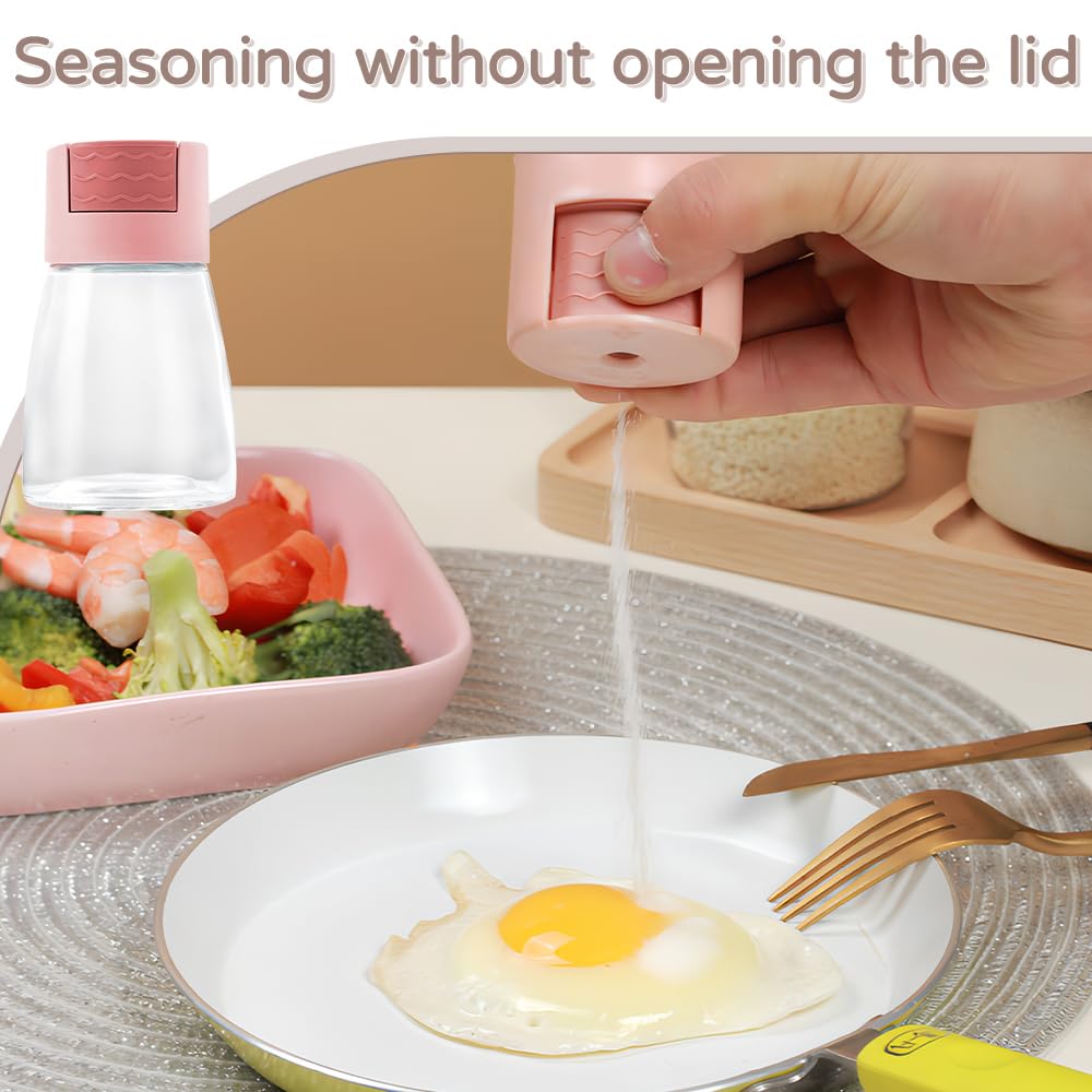 DONGKER Salt Pepper Shakers,4 PCS Precise Quantitative Push Spice Jars Press Type Salt Dispenser for Kitchen Daily Cooking