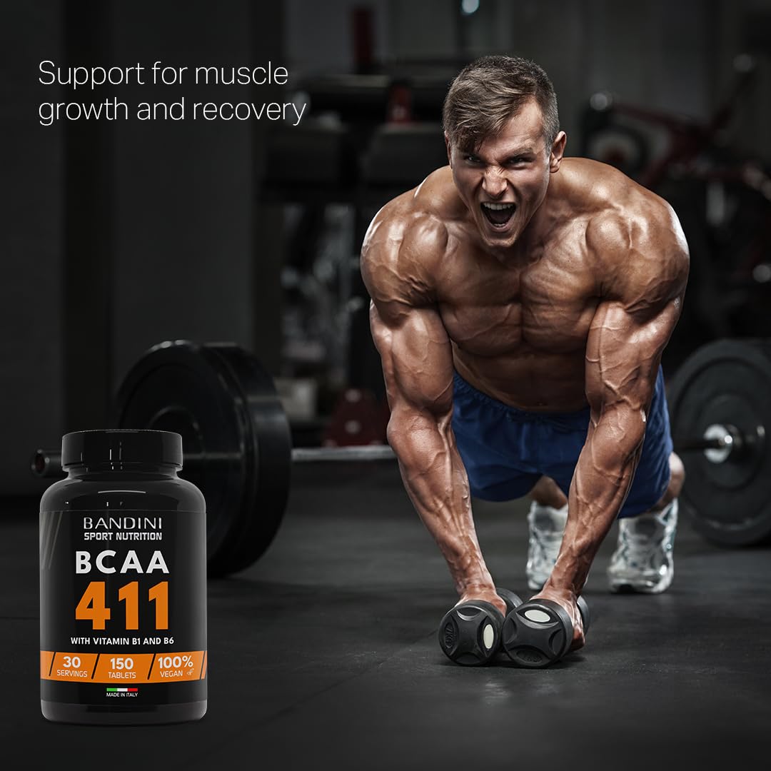 Bandini® BCAA 4:1:1 150 Tablets - Branched Chain Amino Acids BCAA 4.1.1 - Leucine, Isoleucine, Valine with Vitamin B1 & B6-100% Vegan, No GMO - Food Supplement for Pre & Post Workout Muscle Recovery