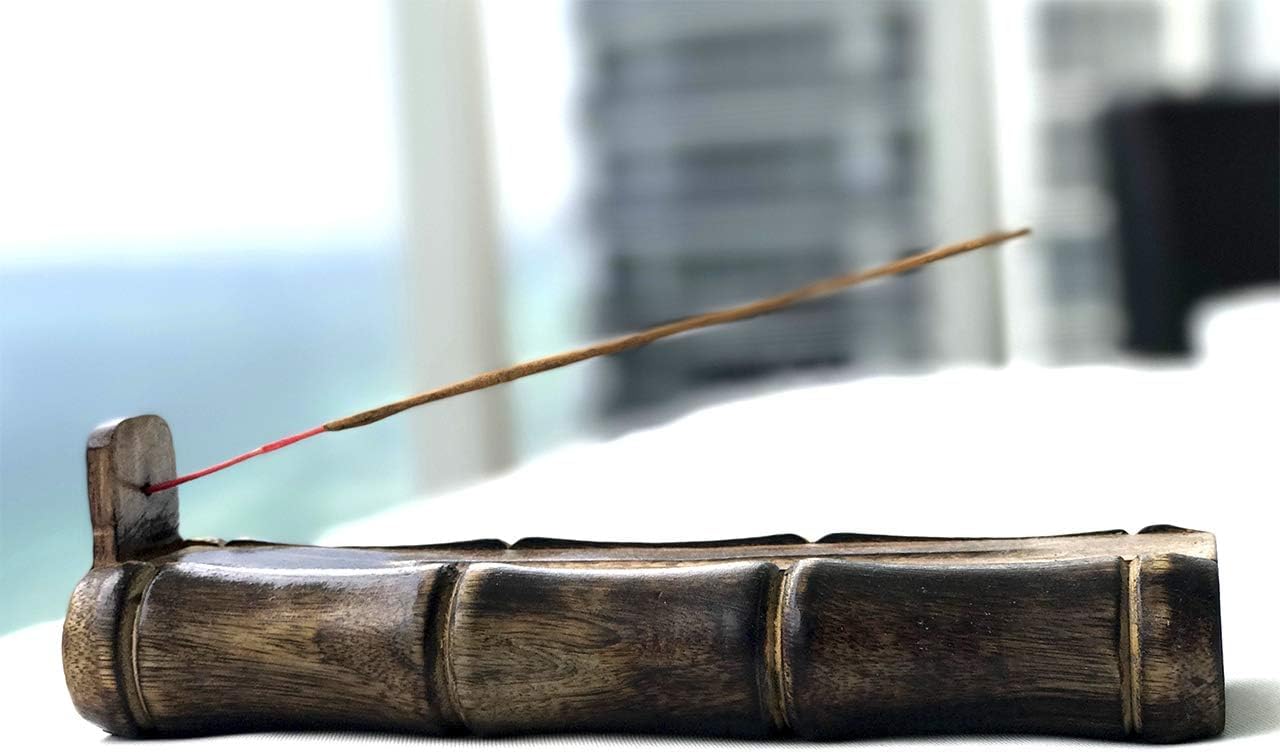 Incense Holder Burner Handmade Stick Incense Burner with Storage Compartment, Ash Catcher for Meditation, Yoga, Catches All Ashes, Bamboo Style Gift Home Decor Incense Stick Holders Burners