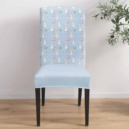 Chair Covers for Dining Room Easter Rabbits Carrots on Blue Stretch Chairs Slipcovers Removable Washable Seat Protector Pink Love Heart Gift Boxes Seat Cushion Cover for Home Hotel Party Decor,4PCS