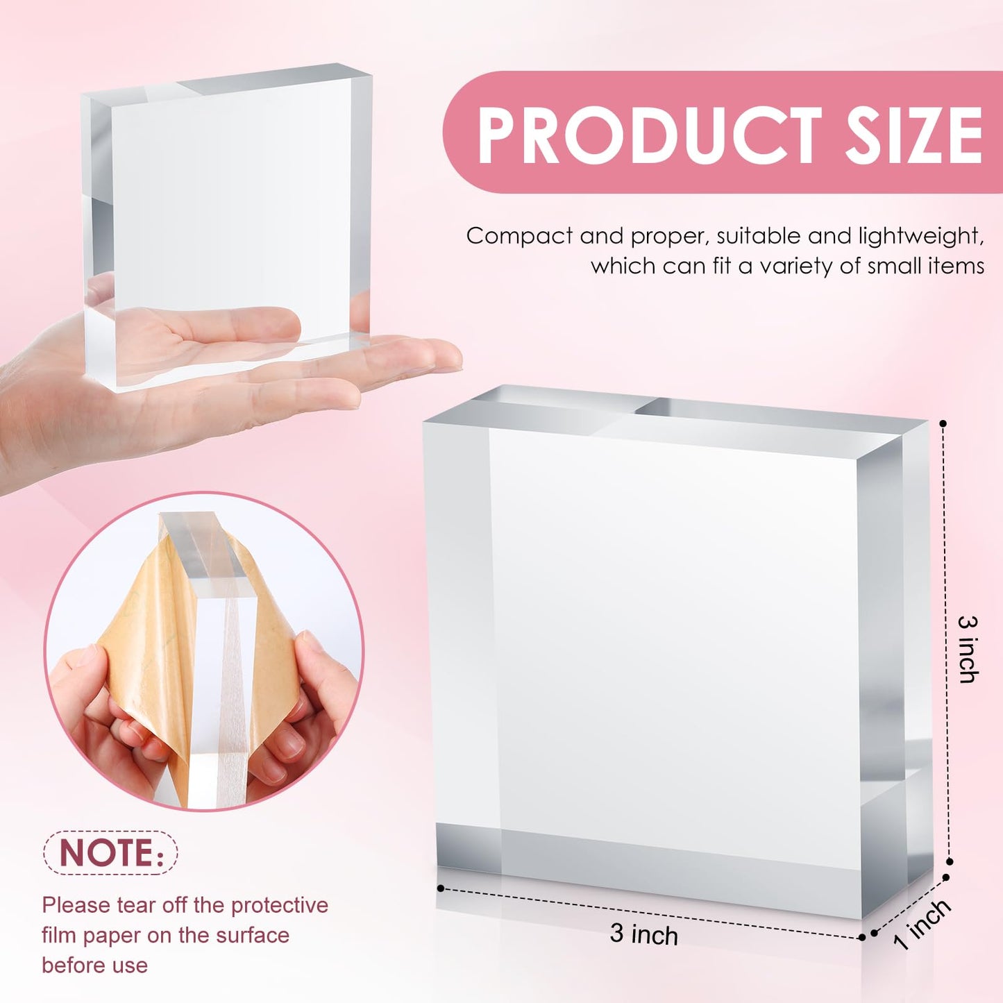 Vicenpal 8 Pcs Acrylic Square Display Block Clear Polished Cube Jewelry Stand Solid Acrylic Pedestal Stand Crystal Ring Showcase Holder Display Base for Riser(3 x 3 x 1 Inch)