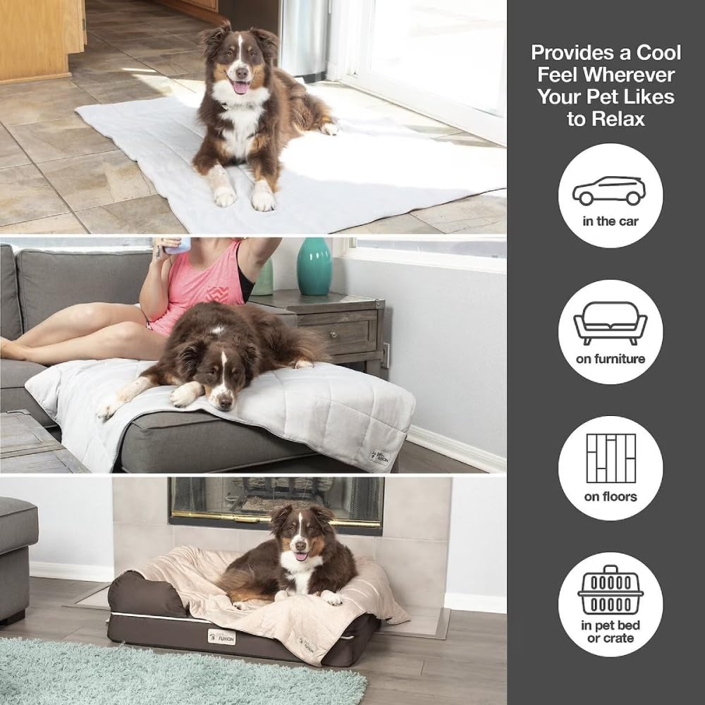 PetFusion Premium Cat and Dog Cooling Blanket - Lightweight, Machine Washable, Modern Design for Summer - Grey - XL (46 x 60 cm)