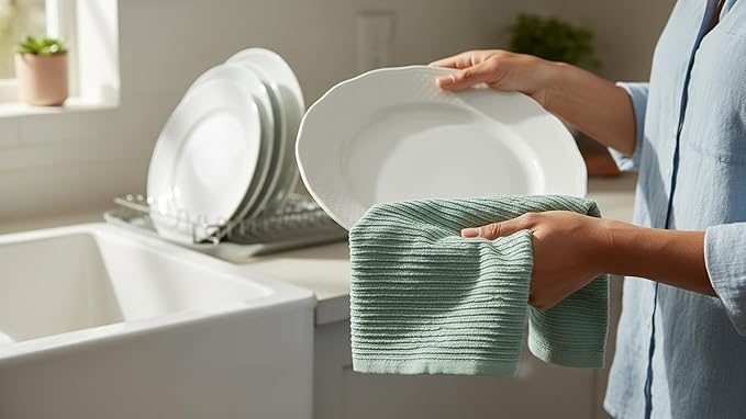 Seafoam Light Sage Aqua Mineral Green Kitchen Hand Dish Towels: Oversized 28" x