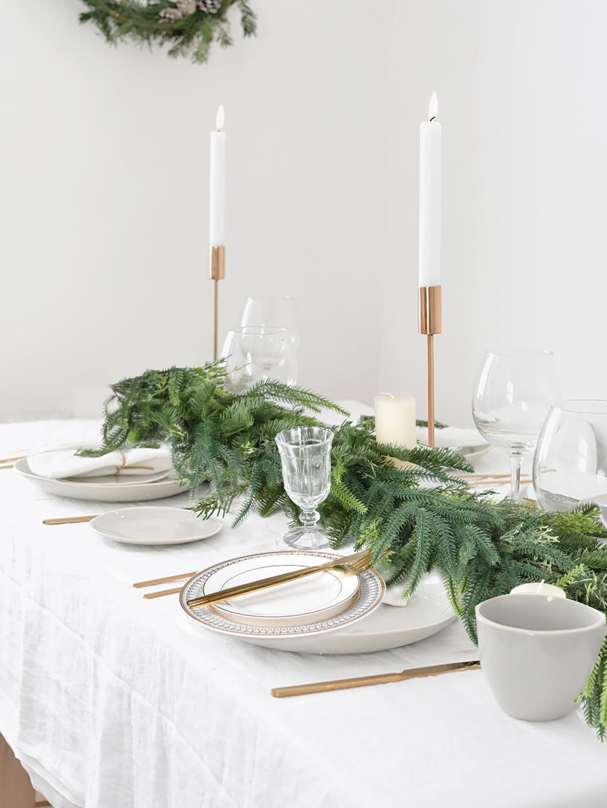 Artiflr Christmas Norfolk Pine and Cedar Garland for Holiday Mantel, Fireplace, Table Decor