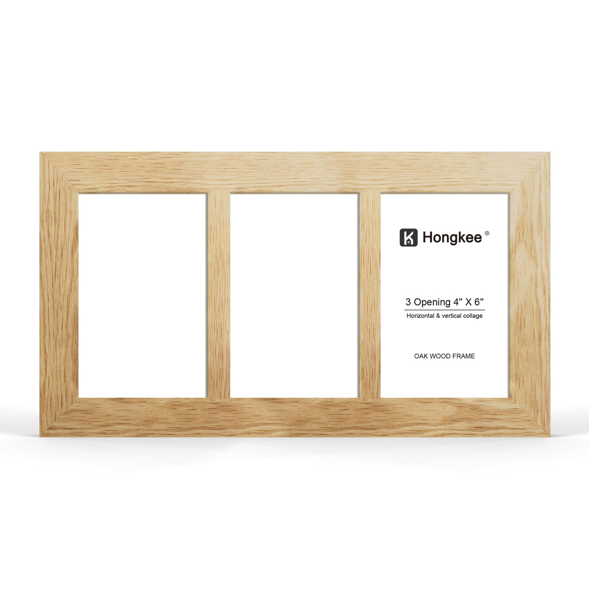 Hongkee 4x6 Oak Wood Picture Frame Collage, Real Glass and Solid Wooden Frames, Display 3 4x6 Picture Frame for Wall Hanging or Tabletop(1Pack, Natural)
