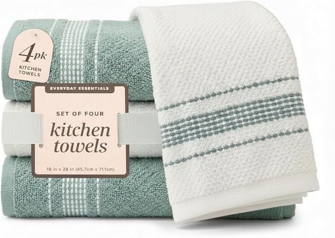 MosJos Kitchen Towels, Cotton Soft Large 18 x 28 Dobby Weave Super Absorbent