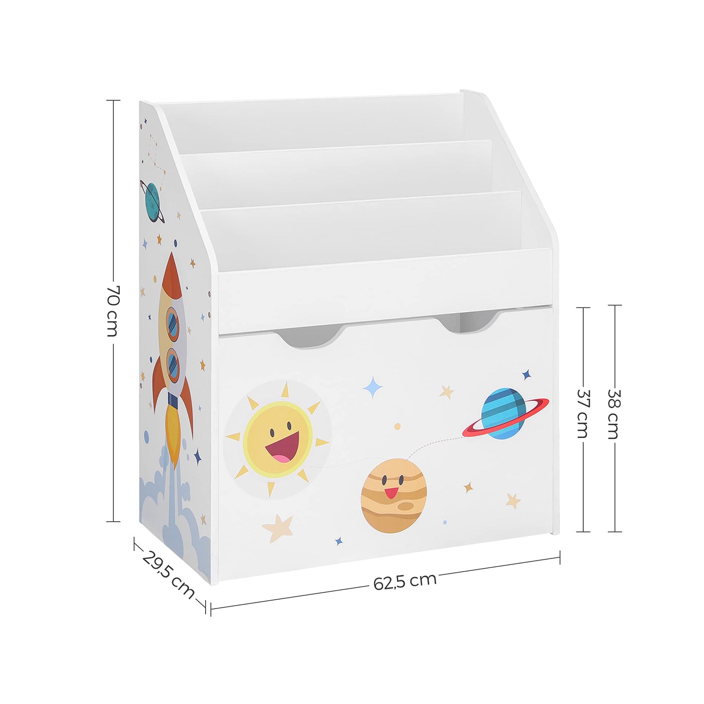 SONGMICS Toy Organiser, Children抯 Bookshelf with 3 Shelves, Removable Storage Box with Wheels, Multipurpose, for Children's Room and Playroom, White GKR41WT
